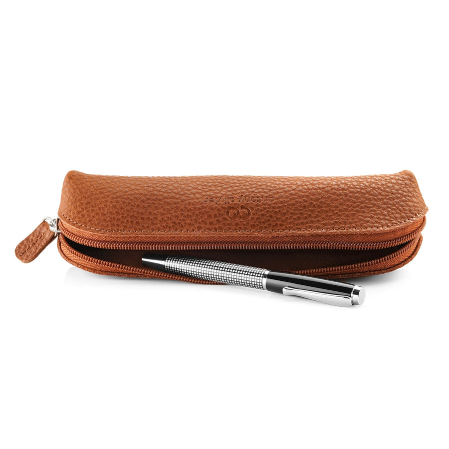 Antony Olivier Real Leather Rustic Brown Zippered Pencil Case