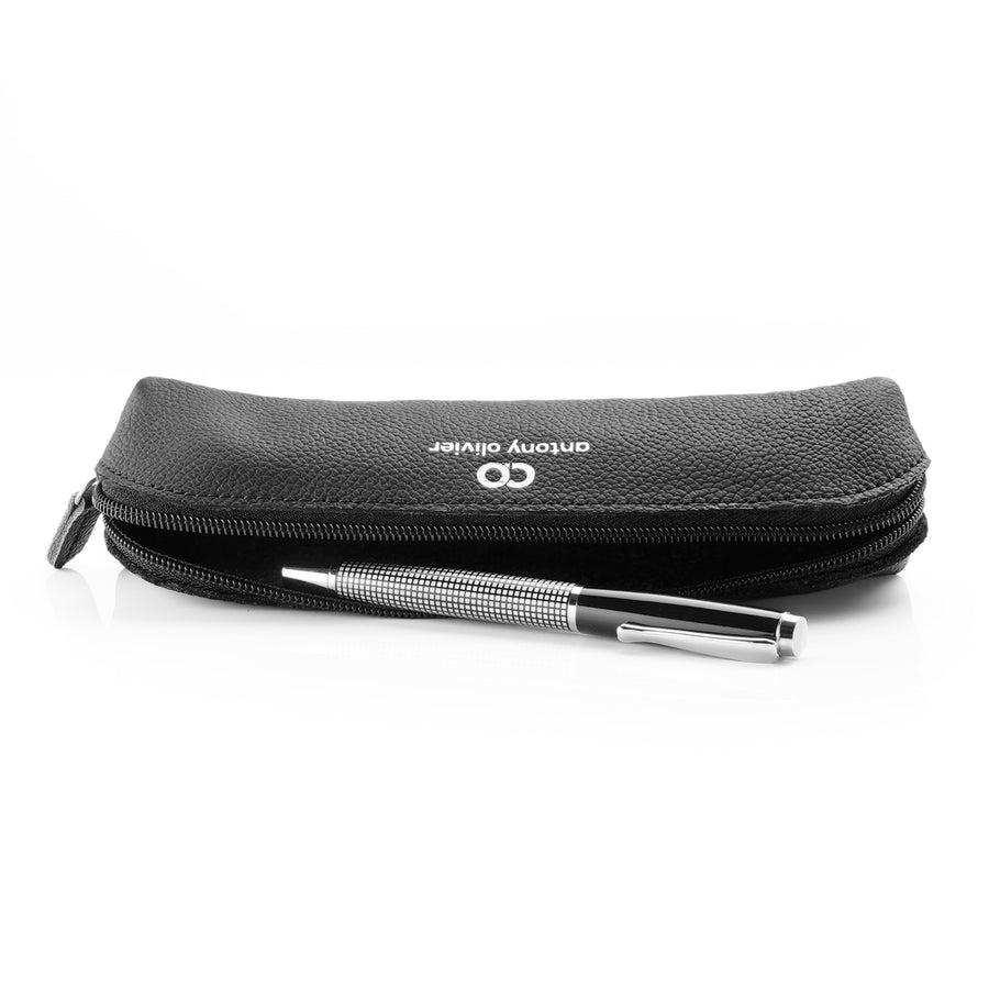 Antony Olivier Real Leather Black Zippered Pencil Case