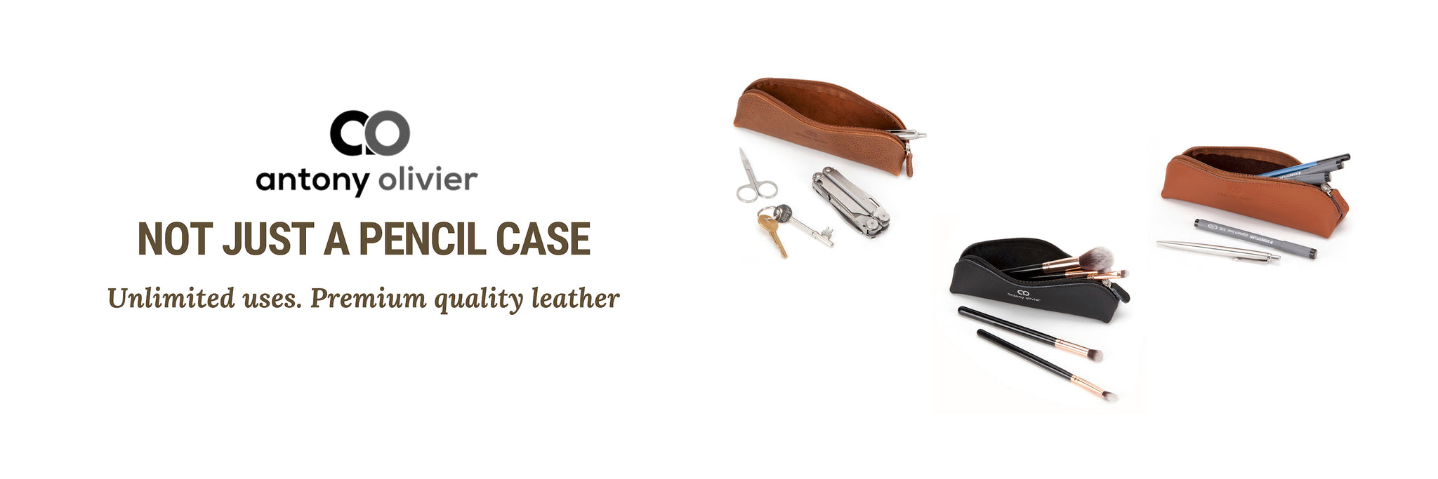 Antony Olivier Real Leather Black Zippered Pencil Case - AntonyOlivier