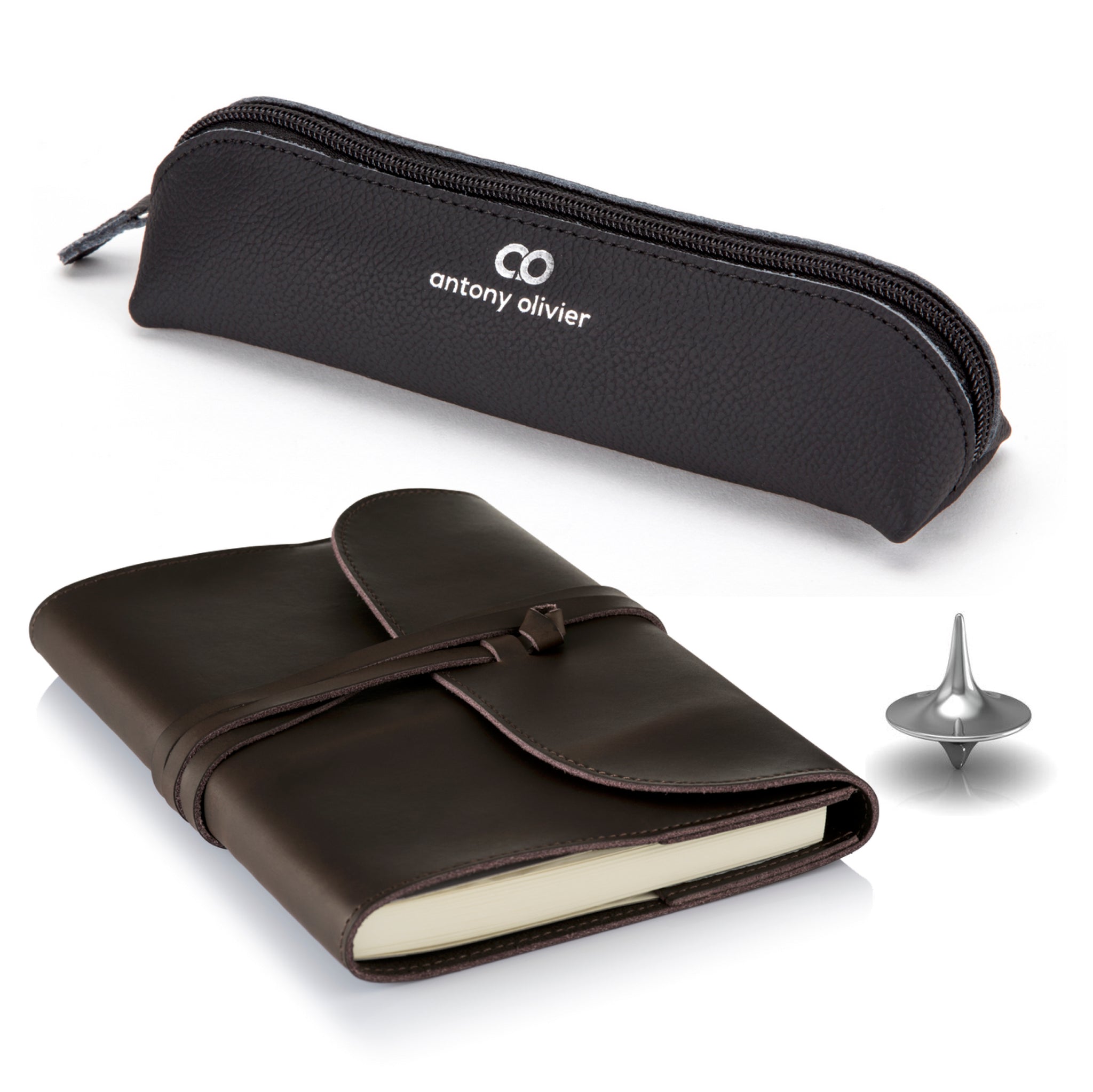 Antony Olivier Real Leather Black Zippered Pencil Case - AntonyOlivier